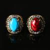 Unisex Turquoise Inlaid Ring Men Women Rhinestone Retro Ring Jewelry for Party