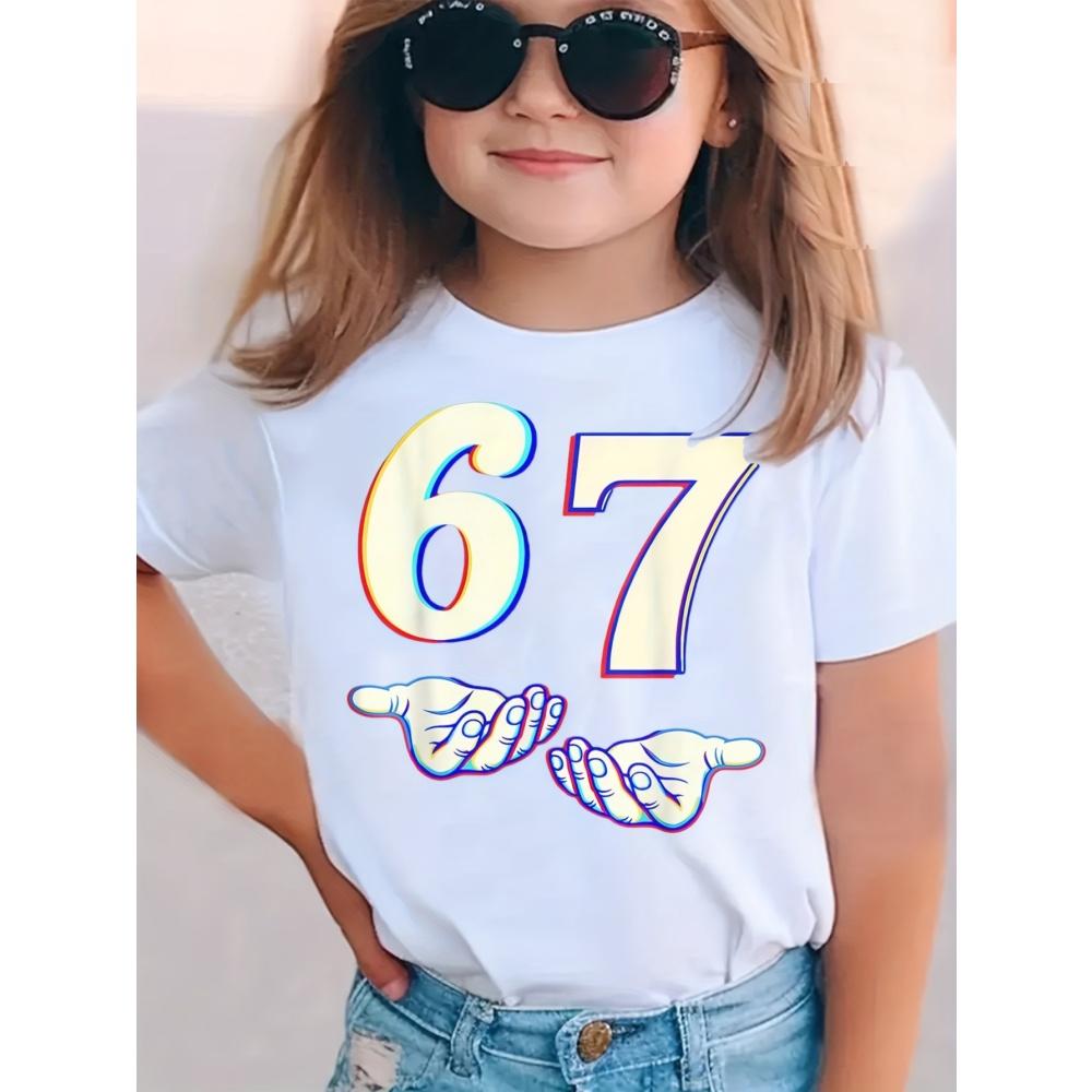 Children's Clothing 67 Christmas Elf Print Girls Short Sleeve Round Neck Tee Parties Casual Wear Comfort Children Clothes Girl