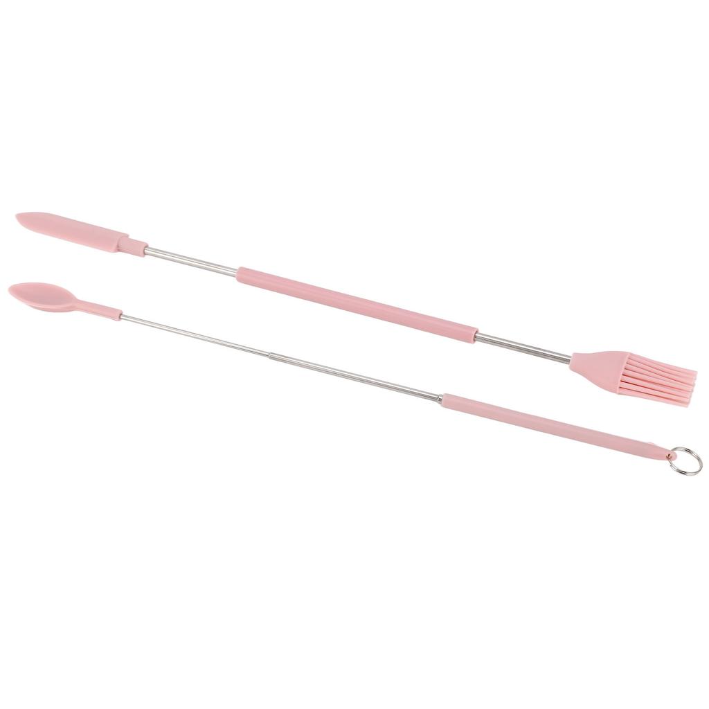 Telescopic Silicone Spatula Pink Reusable Jar Scraper Retractable Mini Makeup Spatula Spoon Set for Cosmetics