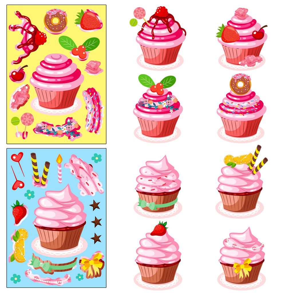 6 Pieces/pack Cake Ice Cream Puzzle Stickers New Products Desserts Children's Fun DIY Cupcake Stickers