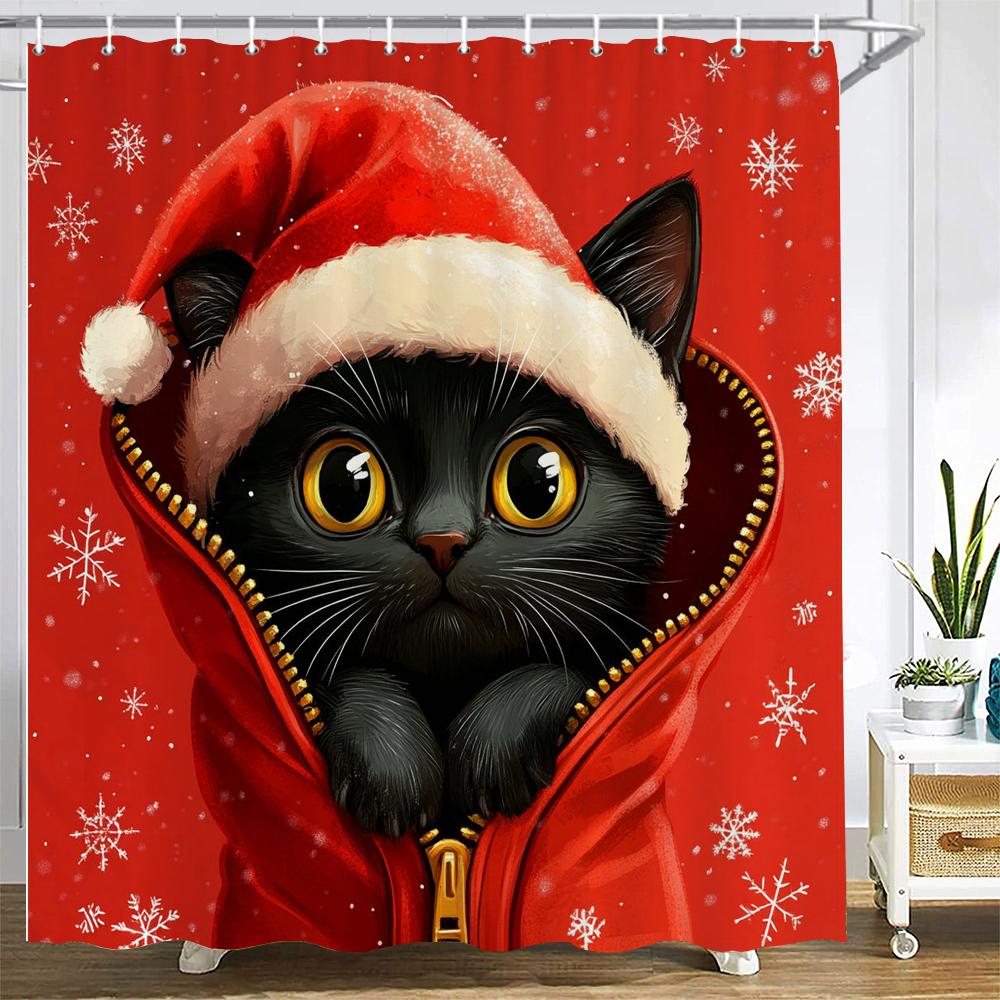 Merry Christmas Shower Curtain Christmas cat and dog Santa Claus Shower Curtains Xmas Printed fabric Decor Bathroom Curtain
