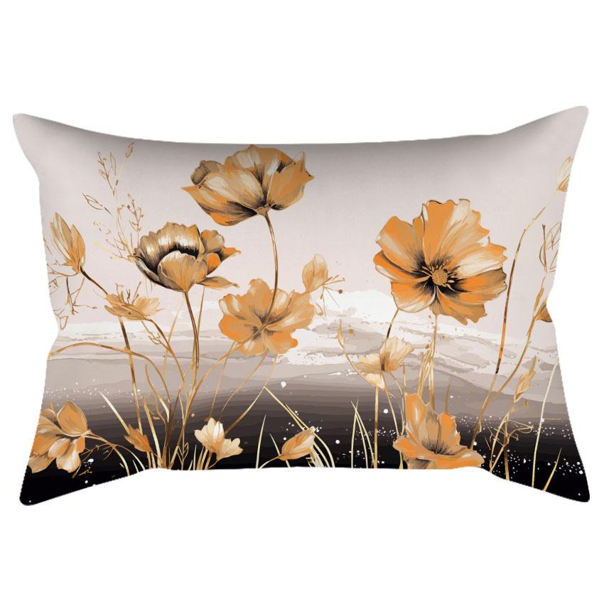 Chinese Retro Watercolor Golden Floral Print Pillowcase Home Sofa Cushion Pillowcase