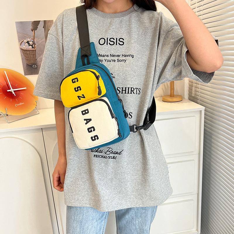 Spring Trendy New Ins Contrasting Color Breast Bag Women's Bag Fashion Sports Messenger Bag Personalized Tooling Mobile Phone Fanny Pack