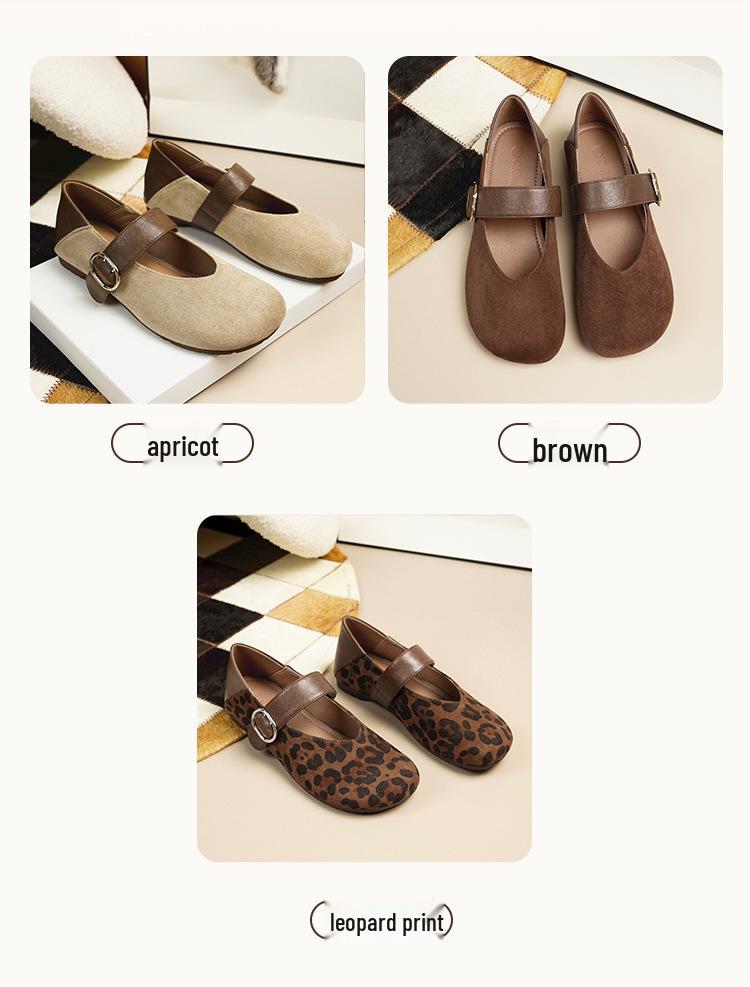 2025 Autumn Retro Korean Leopard Print Sheepskin Mary Janes with Hidden Heel & Soft Sole