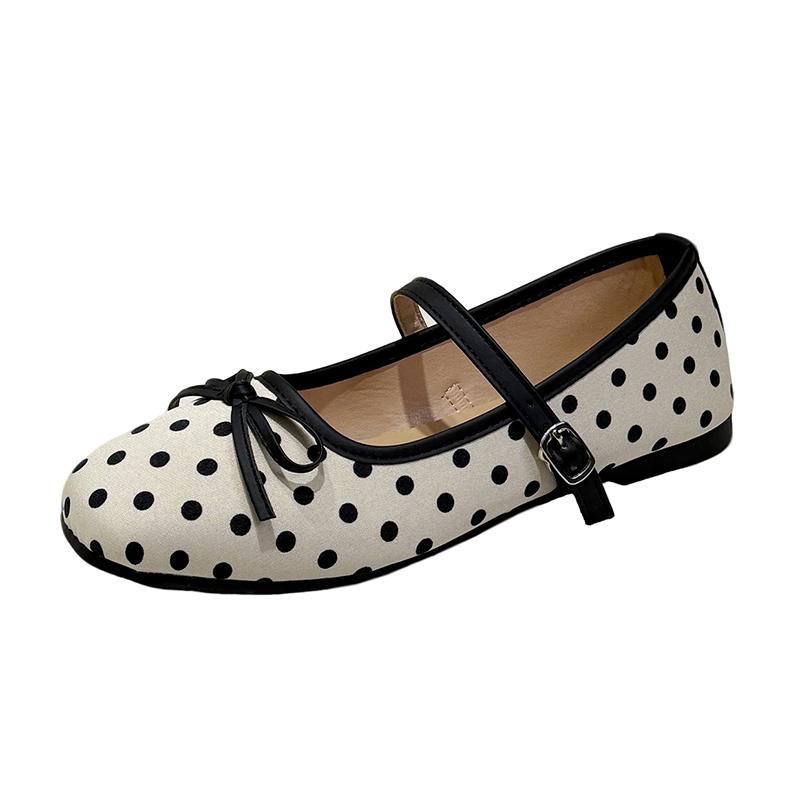 Frühling und Sommer Neue Weiche Sohle Rutschfest Bequem Runde Spitze Flache Schuhe Damen Polka Dot Flacher Ausschnitt Niedrige Schuhe