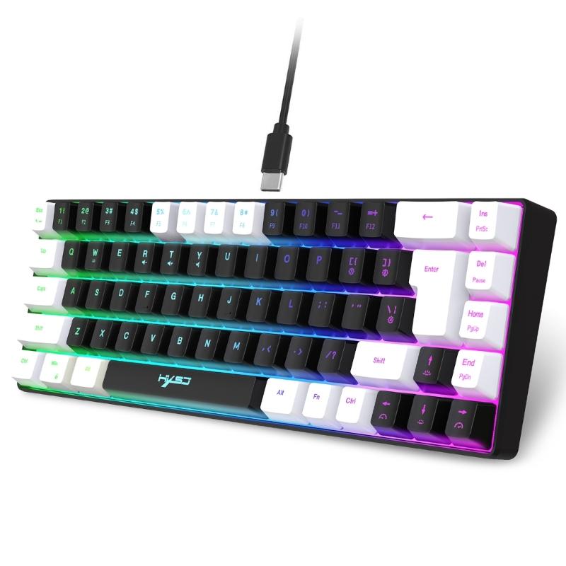 Teclado Mecânico para Jogos V200 68 Teclas 20 Retroiluminação RGB Teclado de Membrana Cabo USB Tipo C para Jogadores e Trabalhadores de Escritório