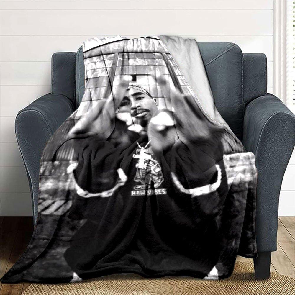 1 Stück 2Pac Hip Hop Decke Weich Leicht Ganzjahres Mehrzweck Überwurf für Sofa, Bett, Büro & Picknicks, Französischer Stil mit Ikonischem Albumcover & Zitaten
