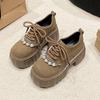 2025 autumn new small muffin lace-up jk loafers women's pearl platform British style platform single shoes