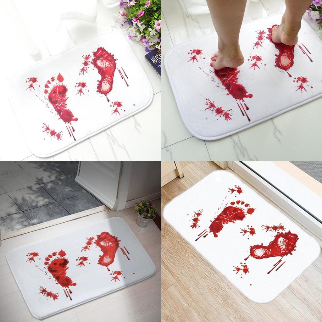 Halloweenská koupelnová předložka s potiskem krvavých stop, vyrobená z polyesterové tkaniny s kresleným designem, pro dekoraci koupelny