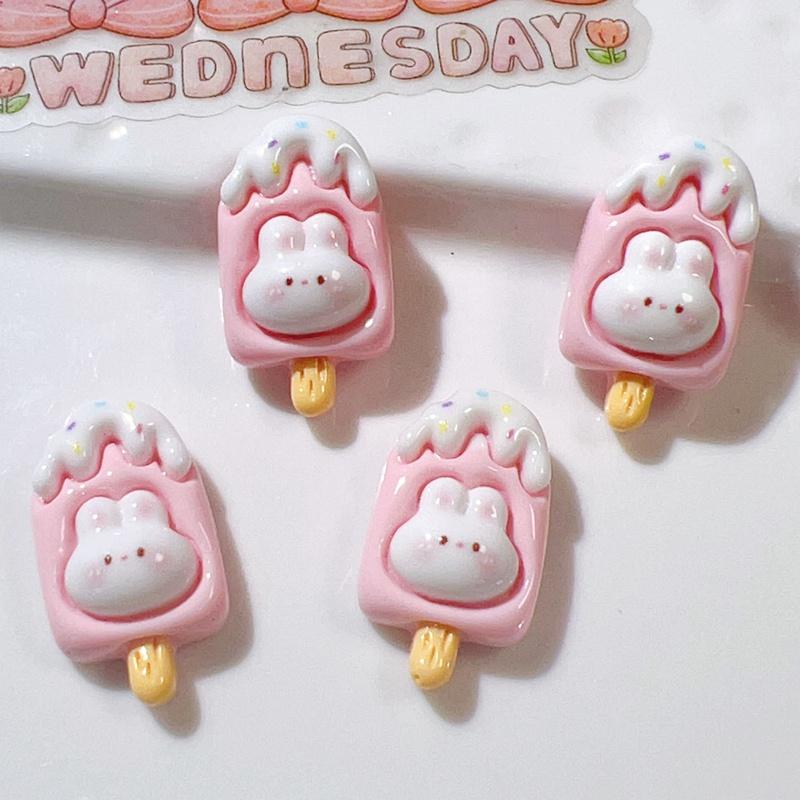 10 Stück Neue Süße Harz Mini Cartoon Kaninchen Eis am Stiel Serie Flache Rückseite Maniküre Teile Verzierungen Für Haarspangen Zubehör