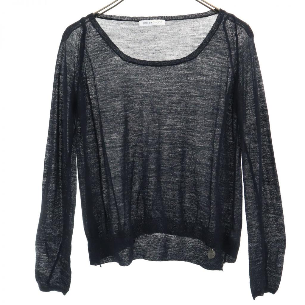 SEE BY CHLOE Long Sleeve Alpaca Blend Sheer Sweater USA 2 Black Knit Women Used