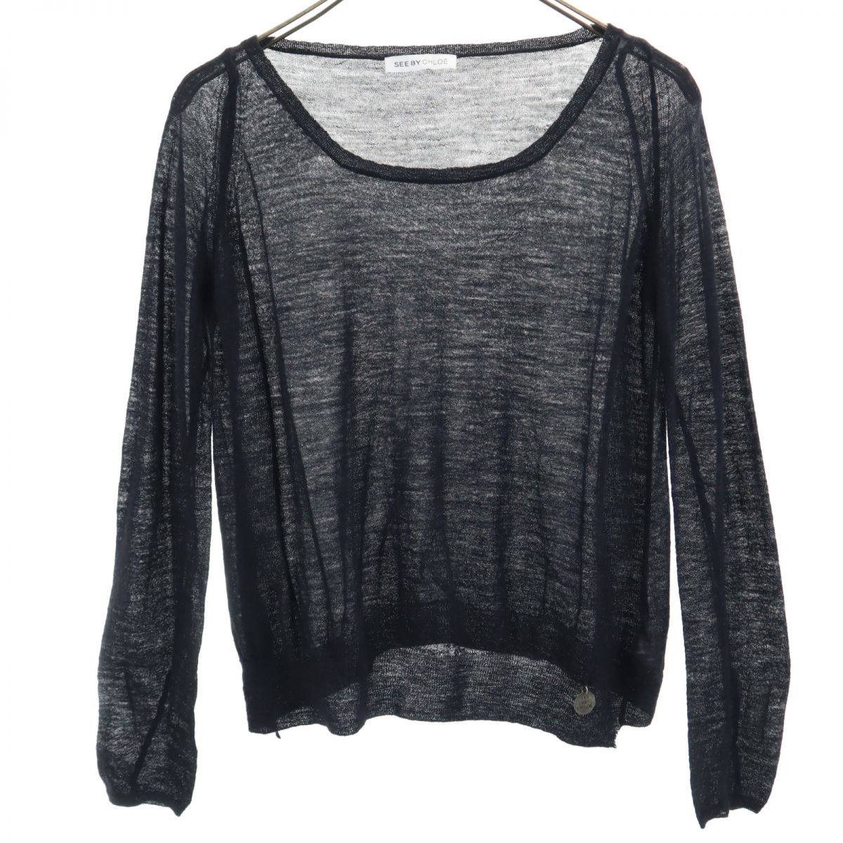 

SEE BY CHLOE Свитер с длинным рукавом из альпаки, прозрачный, США 2, черный, вязаный, женский, б/у