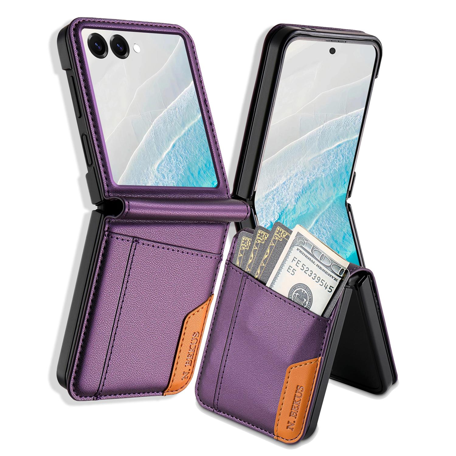 

N.BEKUS For Samsung Galaxy Z Flip7 5G Case Card Slot PU + PC Phone Back Cover D