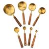 Gold-Plated Stainless Steel Measuring Cups & Spoons Set with Acacia Wood Handles – 8 Pieces