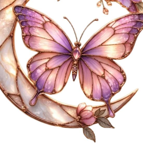 Moon Butterfly Flowers Acrylic Suncatcher Stained Glass Style Pink Window Hanging Decoration for Indoor Outdoor Garden Home Decor