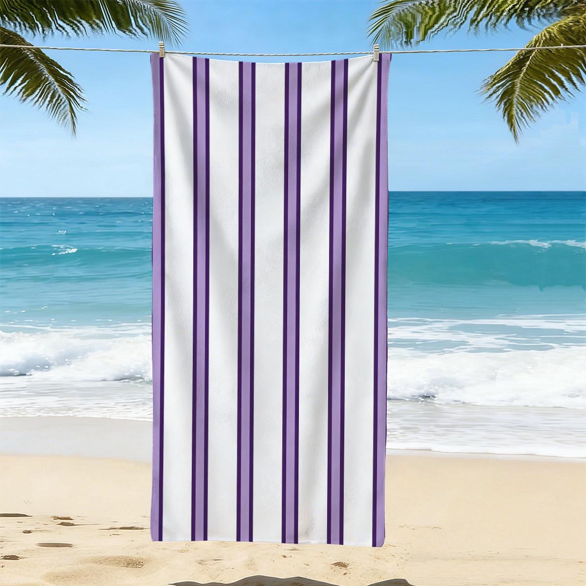 

Minimalist Purple White Vertical Stripe Beach Towel Retro Coastal Classic Striped Print Soft Absorbent Quick Dry Beach Blanket W30*H60(CM)