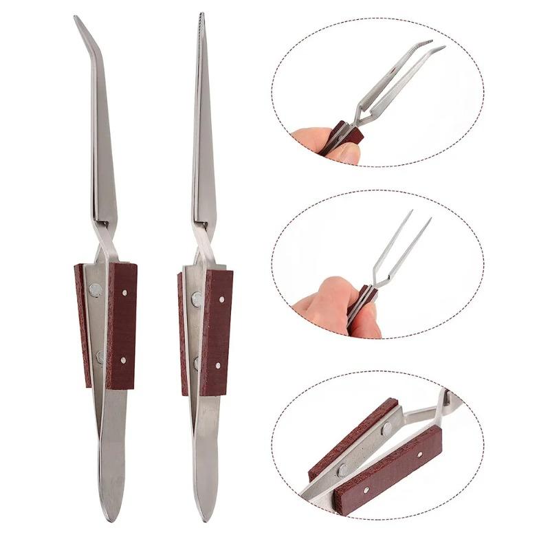 2 Pcs Soldering Tweezers Set 2 Pcs Cross Lock Solder Tweezers Jewelry Tweezersfor Jewelry Making, Welding, Repairing