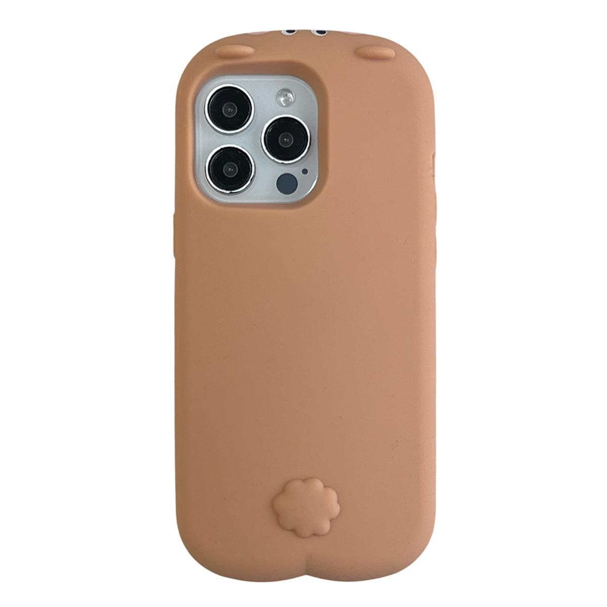 

For iPhone 16 Pro Silicone Case Cute Sleeping Milk Tea Bear Design Shockproof Phone Back Cover A