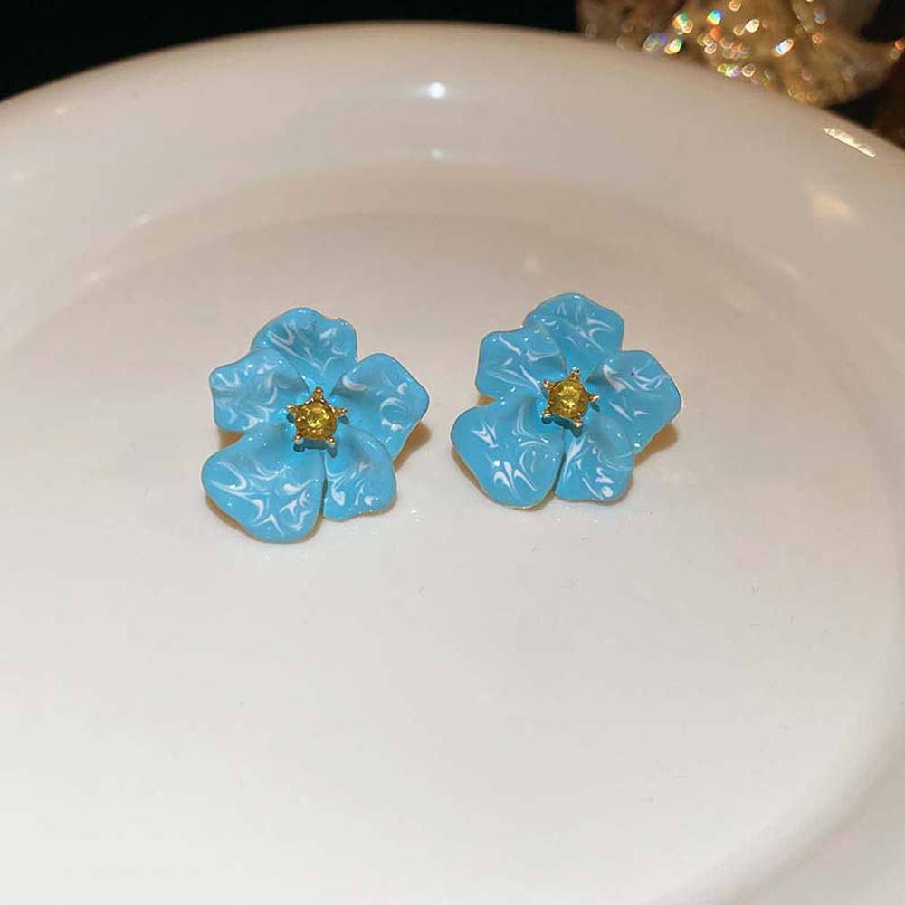 Ear Accessories Blue Flower Earrings Korean Style Flower Stud Earrings Flower Ear Studs  Party