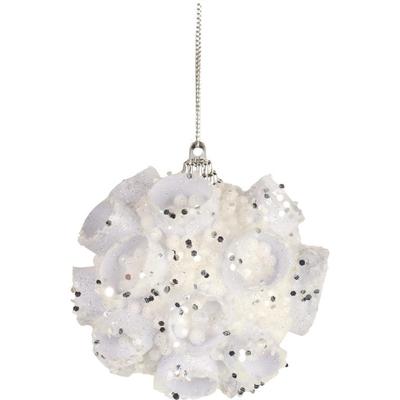 White Styrofoam Bauble with Silver Glitter, 8 Cm