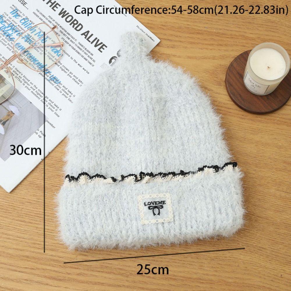 Bowknot Knitted Hat Lace Edge Winter Hat Cute Wool Hat