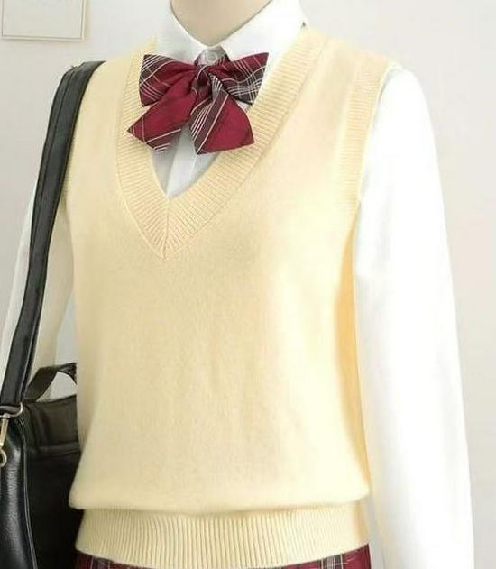 Unisex College Style V-Neck Long Sleeve Knit Sweater Vest for Spring and Autumn