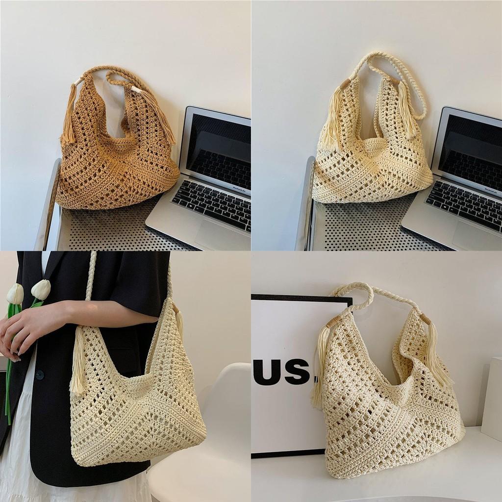 Chic Fashionable Knitted Shoulder Bag For Women In Brown And Beige Colors For Everyday Use