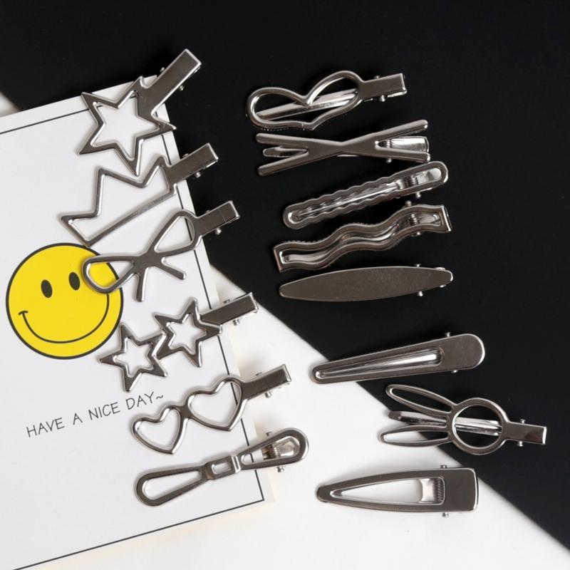 28Pcs/Set Y2K Silver Color Hairpins for Women Girls Star Hair Clip Multiple Styles Seamless Duckbill Clip Girls Hair Accessoires