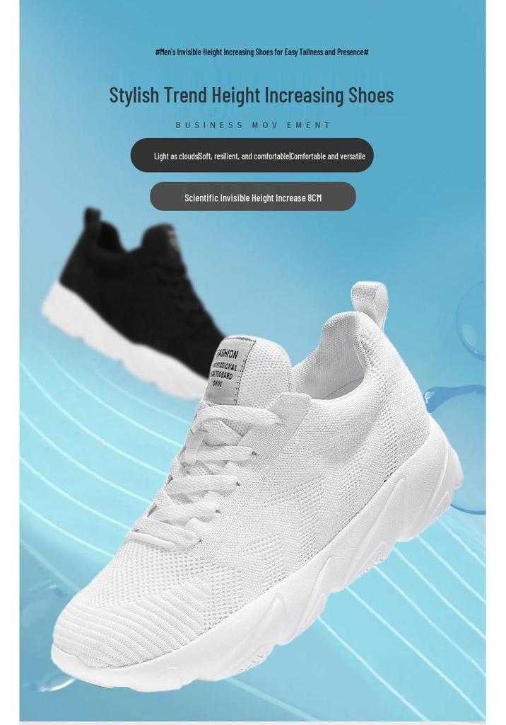 Men's 8CM Mesh Sports Shoes - Spring/Summer Casual Running Shoes with Soft Sole
