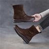 Johnature Genuine Leather Thick Soled Pleated Short Boots Side Zipper Soft Soled Cowhide Women's Boots