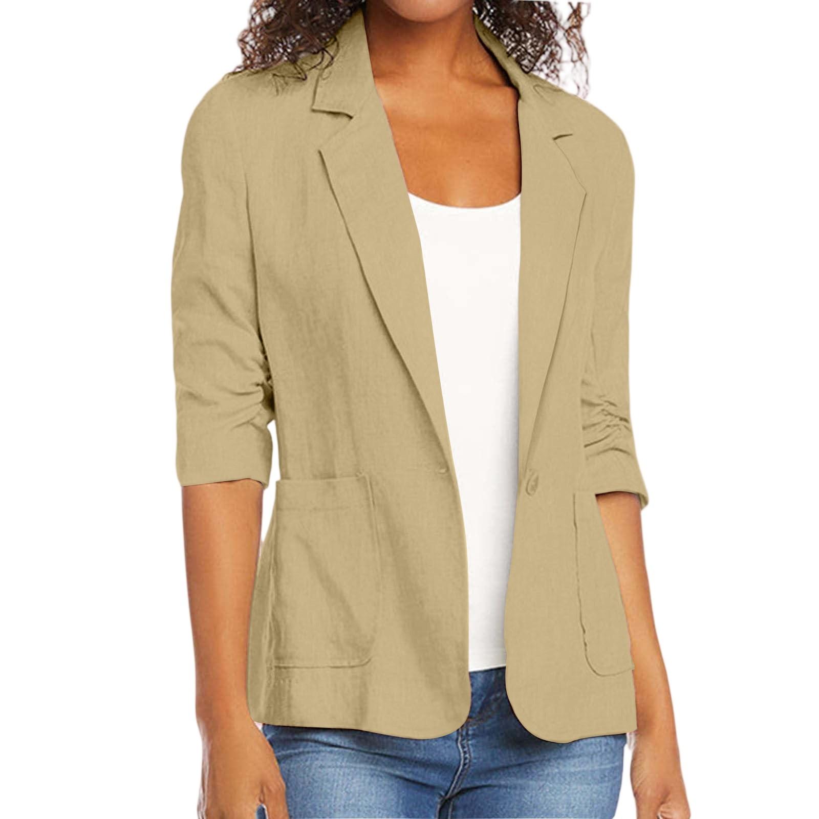 

Жіночий модний однотонний костюм з рукавом 3/4 та кишенями, повсякденний жакет у стилі лацканів XL