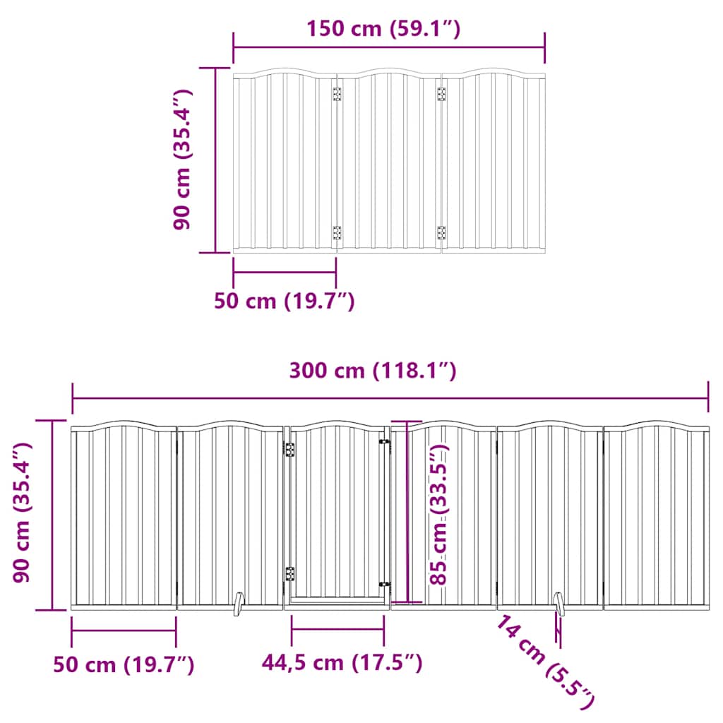 9 Panel Dog Gate with Door Foldable Brown 450 cm Poplar Wood