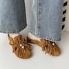 Fashion New Summer Slippers Cow Suede Slippers for Women Fashion Tassel Decoration Mules Round Toe Low Heels Cover Toe Slippers Sandals