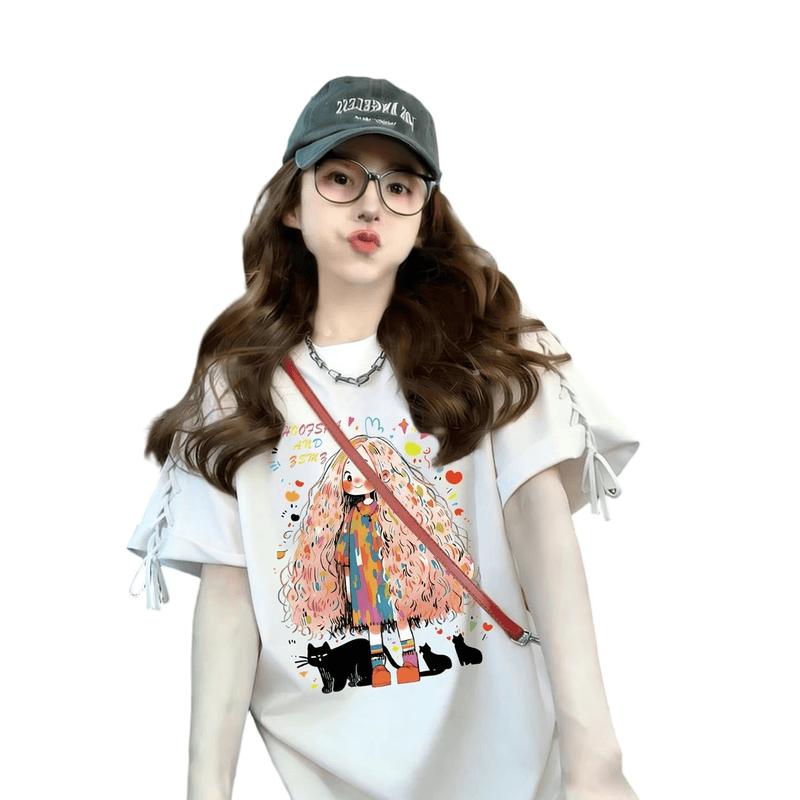 La Chapelle Women s Summer Print Tie-Front Loose T-Shirt XL