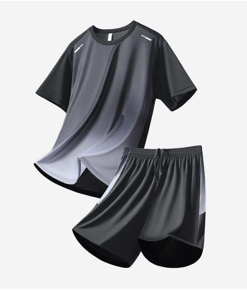 Men's Quick-Dry Ice Silk Sports T-Shirt & Shorts Set - Summer Running, Fitness, Basketball, Badminton Uniform