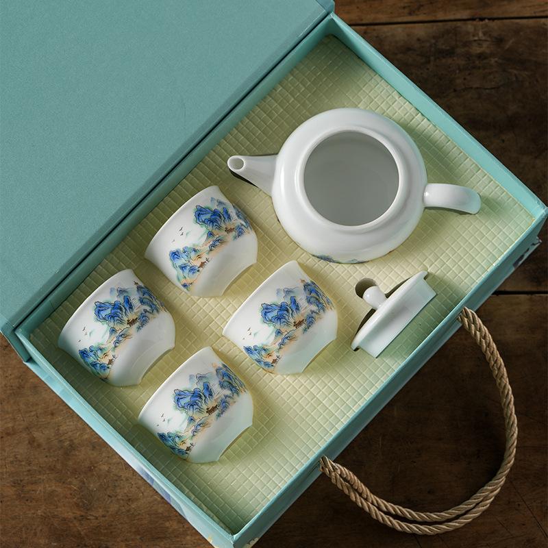 Ceramic Kung Fu Tea Set, Household One Pot And Four Cups Of Business Gifts, Annual Meeting Souvenirs, Souvenirs Can Be Printed