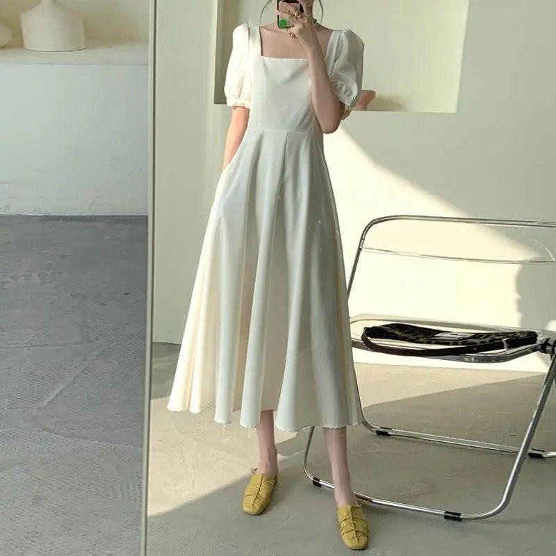 Black Dress Women's Summer New Coffee Break Dress Temperament Square Collar Knee Long Hepburn Style Small Black Dress