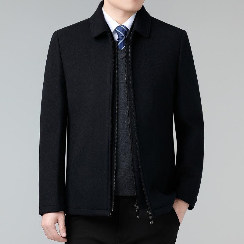 Winter Cashmere Jacket Men's Thickened Middle-aged Down Lining Wool Woolen Coat Two-piece Set Lapel Warm Coat