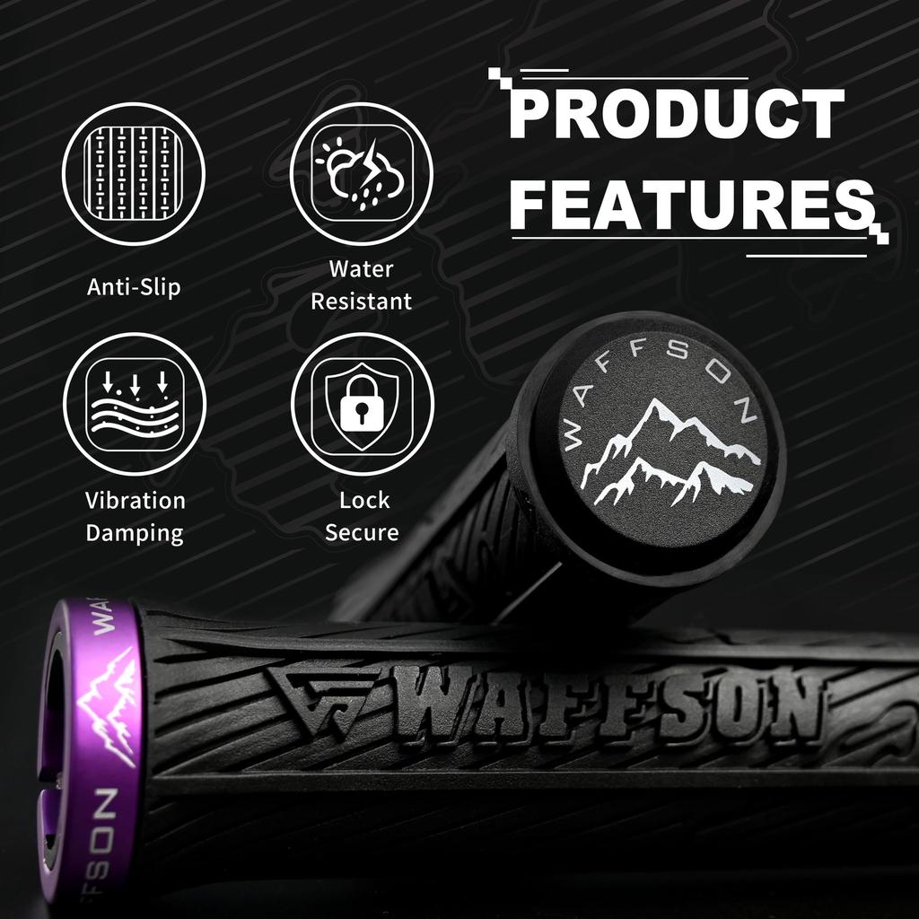 WFS World Map MTB Grips Single Clamp Ergonomic Mountain Bike Handlebar Grips Comfortable Vibration Damping for and Downhill Black and Purple Lock-On –