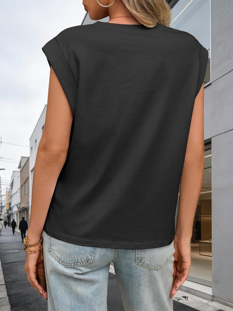 Womens Cotton Cap Sleeve Tank Top Loose Fit Basic Summer Tee