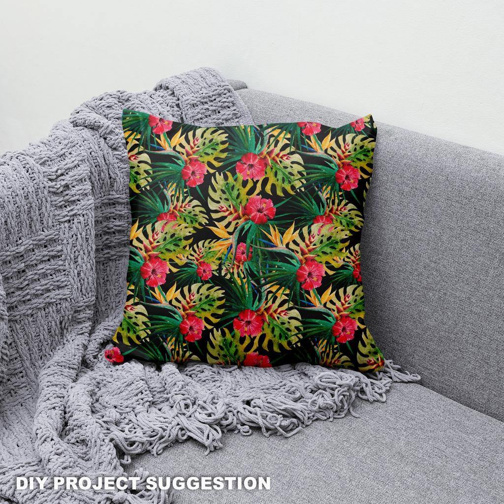 Royal Samt Stoff Polyester Zum Nähen - Motiv Tropische Blumen Und Blätter