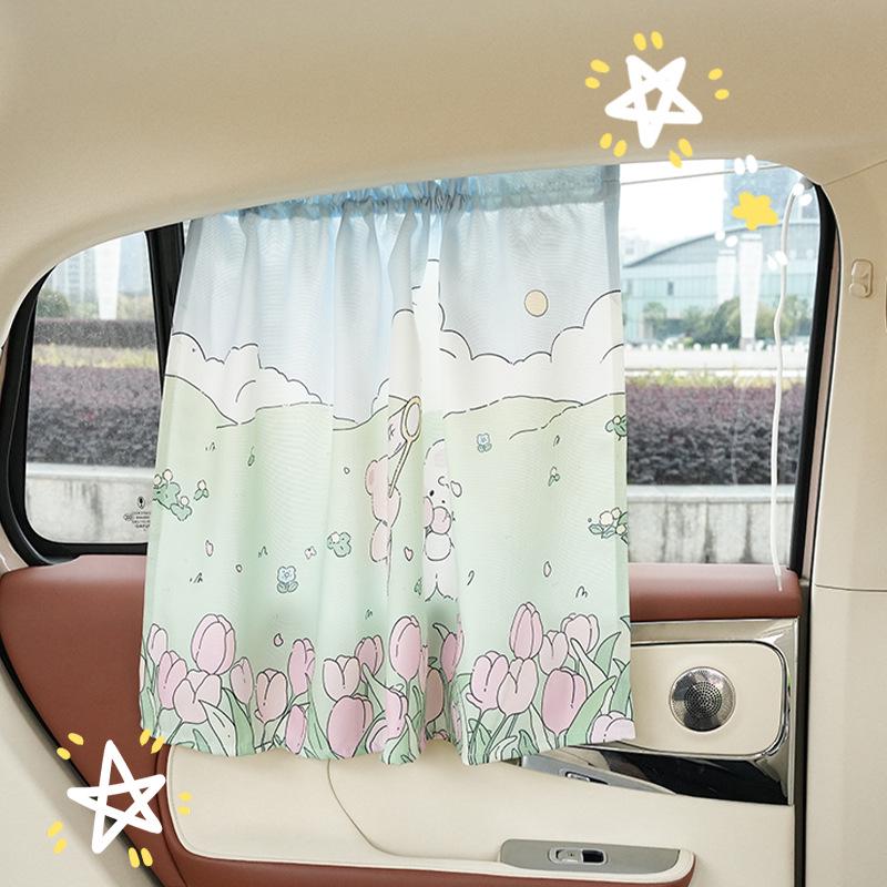 Summer Cartoon Car Sun Shade: Cute Fabric Window Curtain for Baby Sun Protection and Heat Insulation