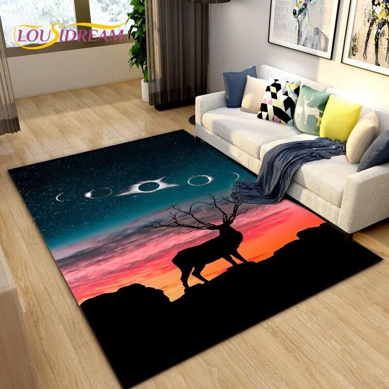 3D Cartoon Nordic Elk Reindeer Area Rug,Carpet Rug for Living Room Bedroom Sofa Doormat Decoration,Child Play Non-slip Floor Mat
