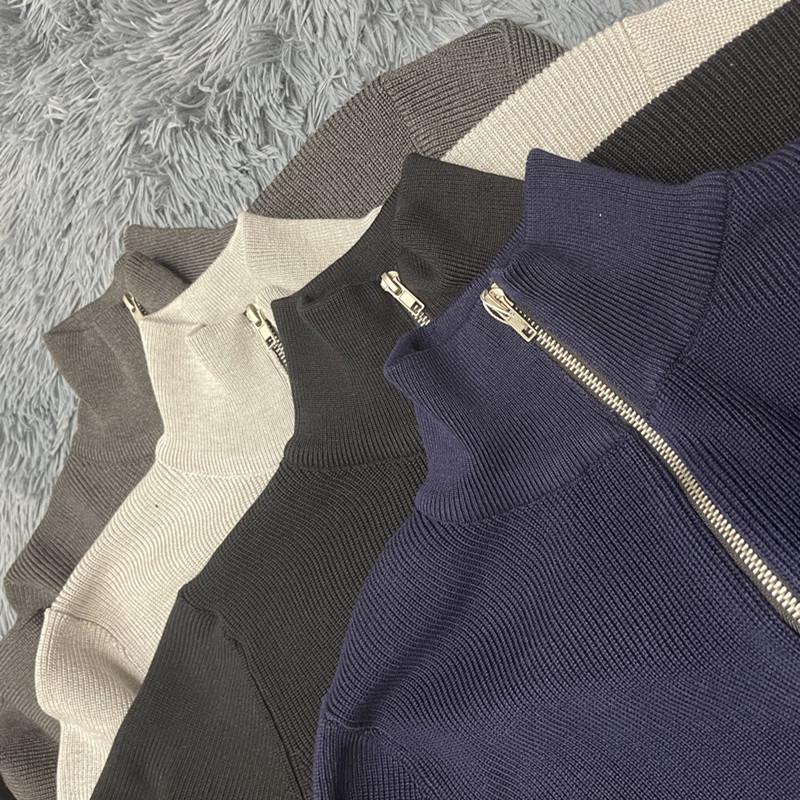 Ma Jia Men's Four-Corner Cardigan Zipper Half-High Collar Loose Casual Knit Sweater