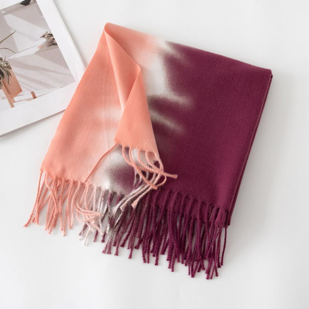 Scarf Women'S Elegant Tassel Gradient Thickened Cold And Warm Shawl