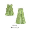 Kaslead New Arrival Women's Clothing Fashion Style Fashion Minimalist Leaf Printed Tops Casual Pants Two-piece Set