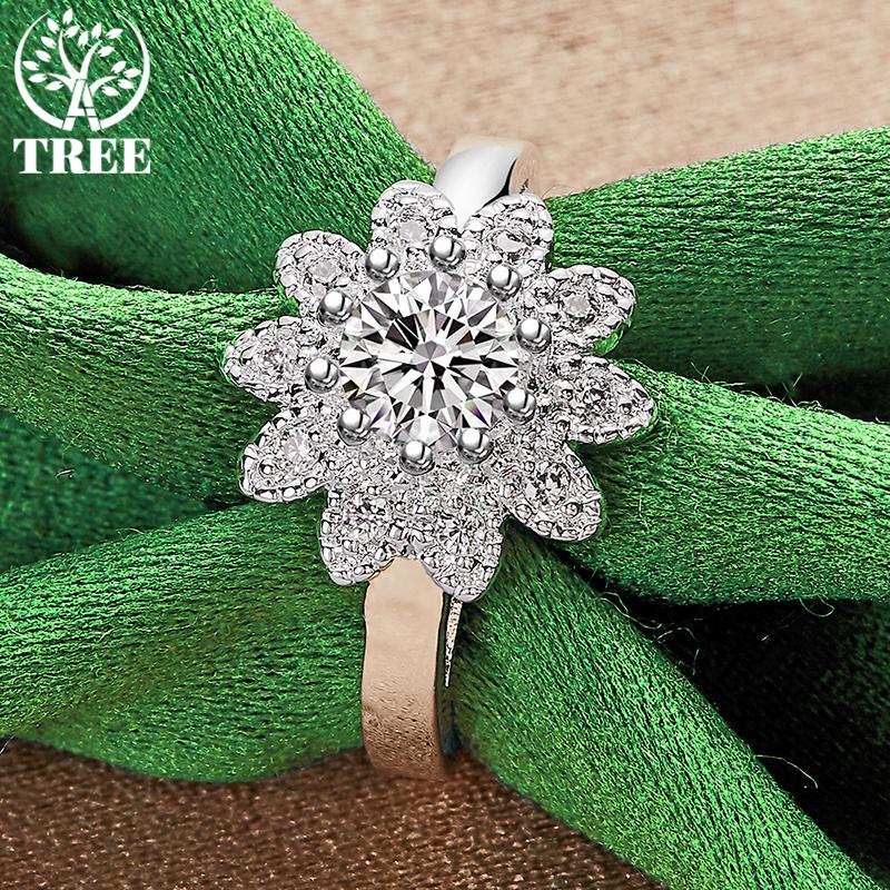 925 Sterling Silver Exquisite Shiny Sunflower Zircon Ring For Women Fashion Party Birthday Engagement Wedding Charm Jewelry Gift