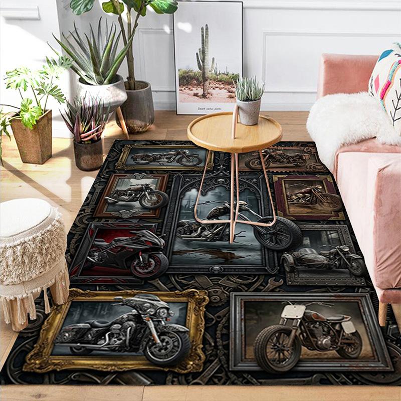 Motorcycle Art Rug Pattern Rug Floor Mat for Living Room or Bedroom Soft and Comfortable Carpet a Gift for Birthday and Holiday.