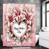 Happy Mother's Day Pink Heart Lily Shower Curtain, Bathroom Decorative Shower Curtain, Waterproof Shower Curtain with Hooks