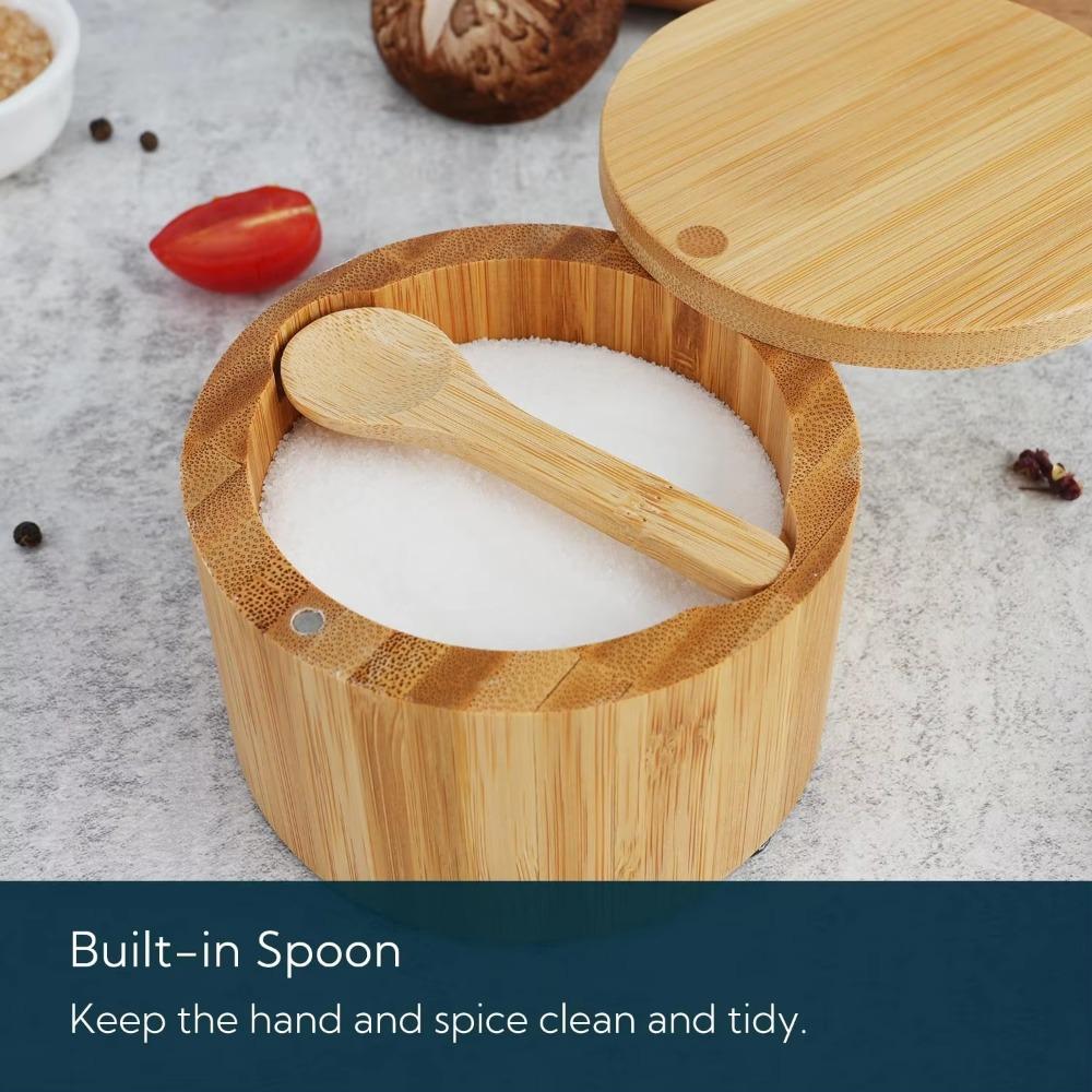 Bamboo Salt Cellar Bowl Large Capacity Kitchen Holder New Salt Container Store Pepper Seasoning
